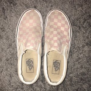 Pink and white checkered slip on vans